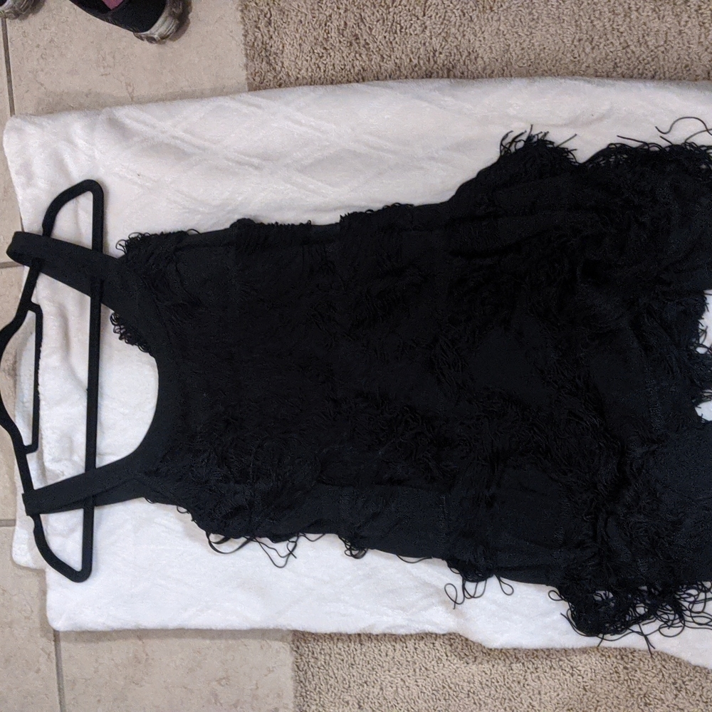White House Black Market Fringe Cocktail Dress Black Size 8